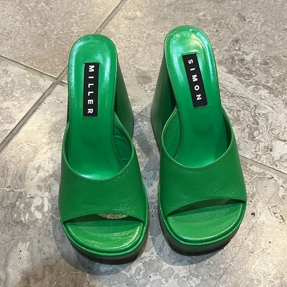 Simon Miller F229 Slice High Heel Sandals in Green, New, Size 36